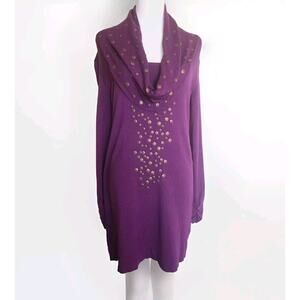 Alfani Womens Dress Cowl Neck Long Sleeve Purple Size S